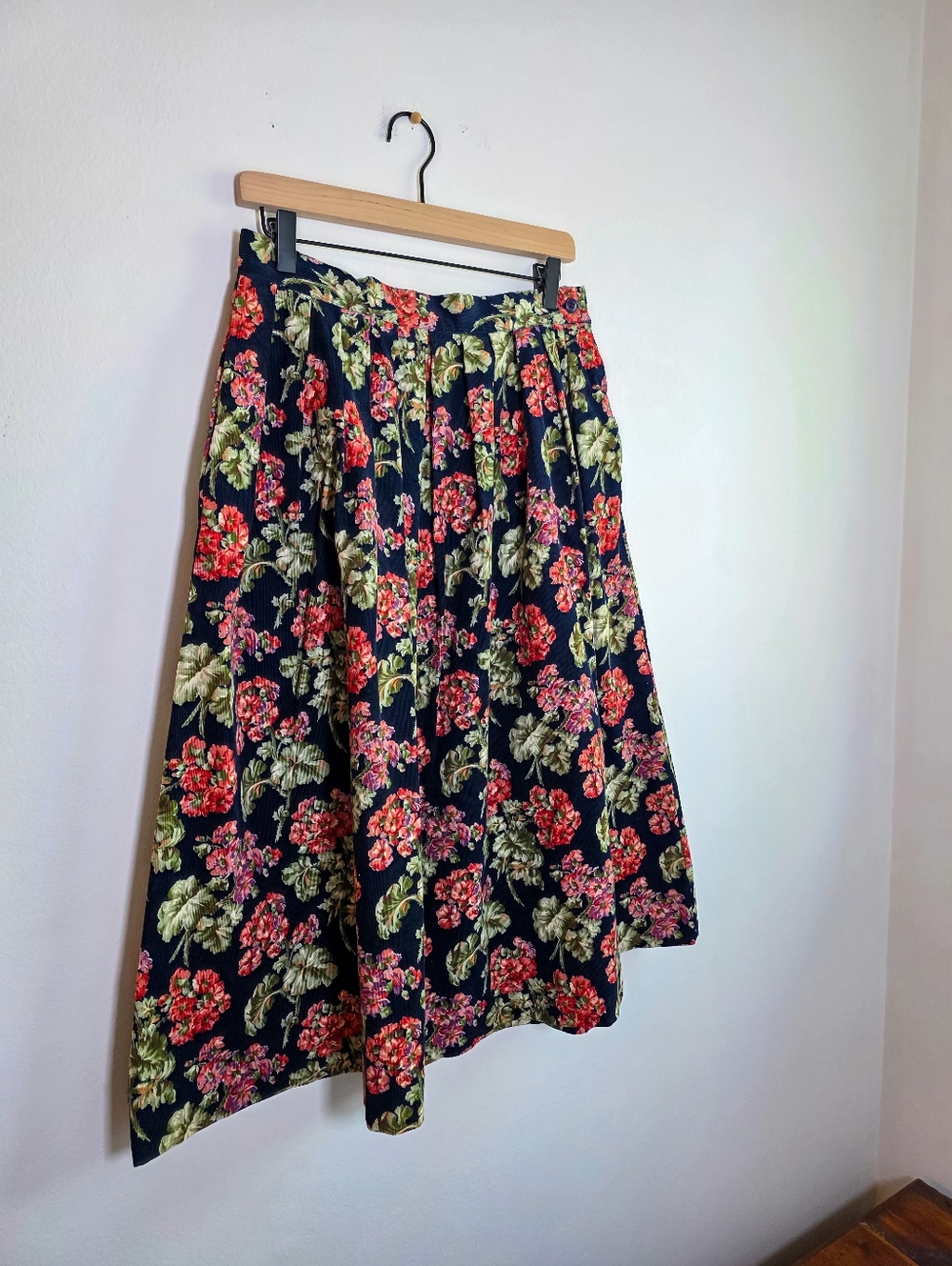 Vintage Herman Geist Corduroy Floral Midi Skirt